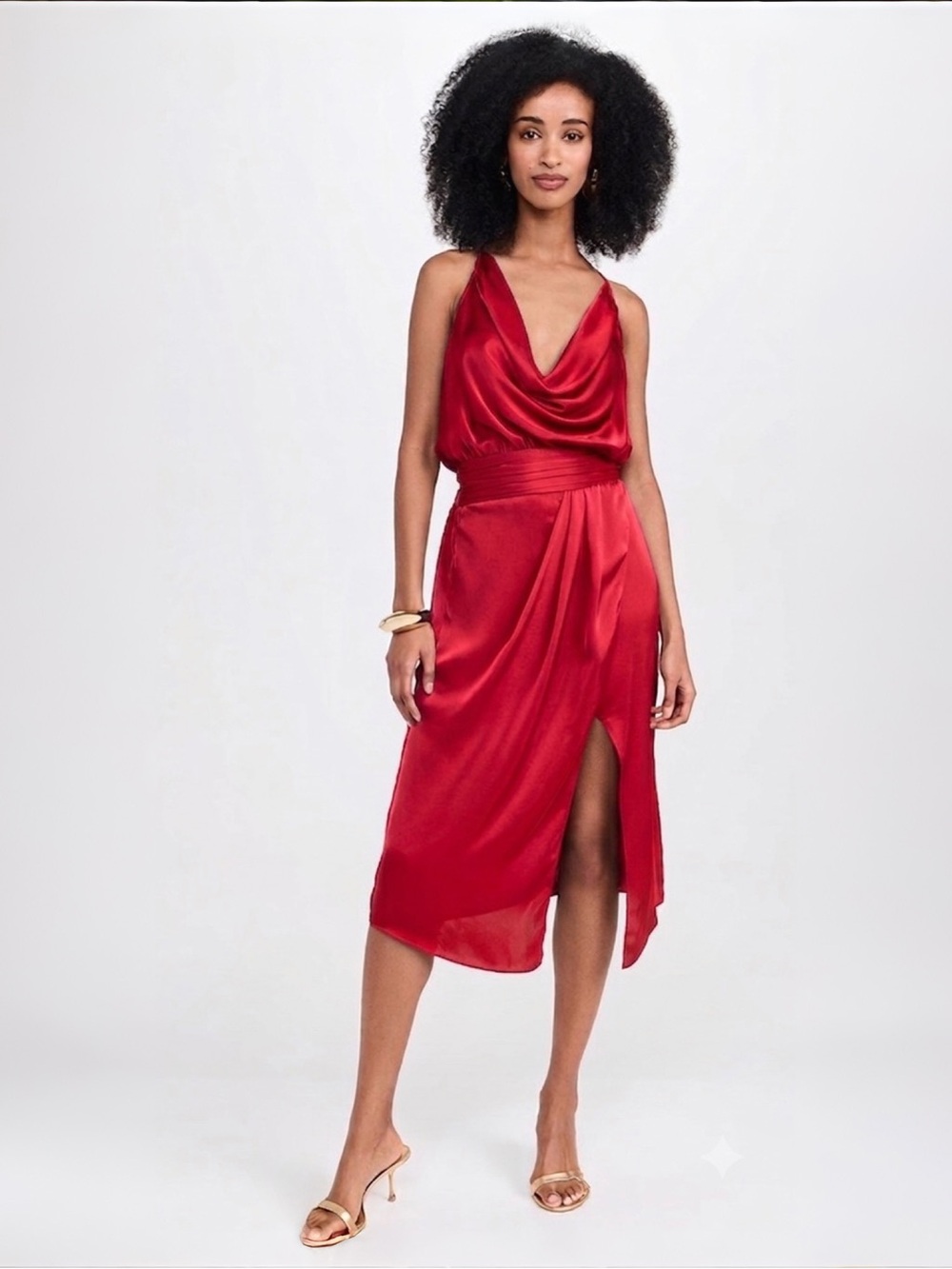 Ramy Brook Monika Satin Cowl Neck Midi Dress Red Sz XS MSRP $495